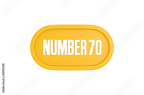 70 Number sign in yellow color isolated on white background, 3d render.