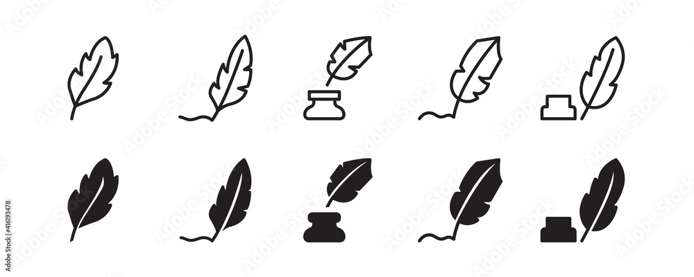 Feather pen icon set. Vector graphic illustration. Suitable for website design, logo, app, template, and ui. 