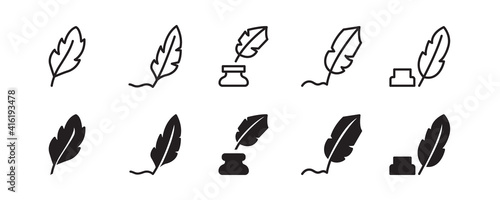 Feather pen icon set. Vector graphic illustration. Suitable for website design, logo, app, template, and ui.  © IconLauk