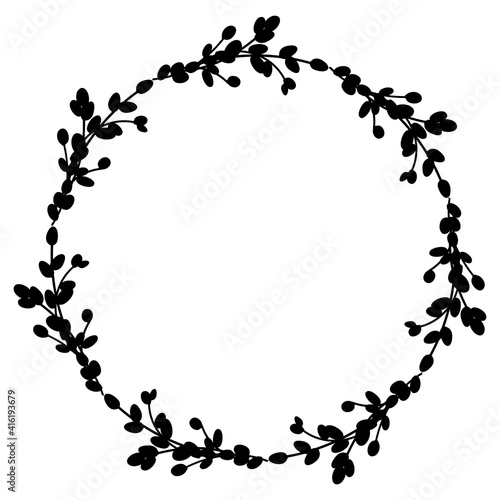 Willow Easter wreath.Round wreath of willow branches. Vector illustration isolated on a white background. Design for Easter, wedding, spring decor