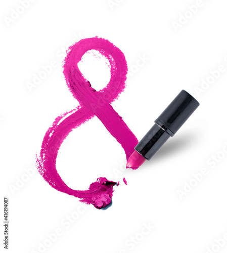 8 march happy international woman day with pink lipstick isolated design template greeting card or website abstract promotional banner