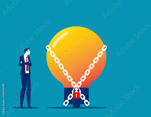 Chained idea metaphor of creative. Looking for bulb lock