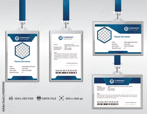 Corporate ID Card Design Template. Modern Horizontal and Clean Blue Identity Cards with CMYK colors. Vector EPS