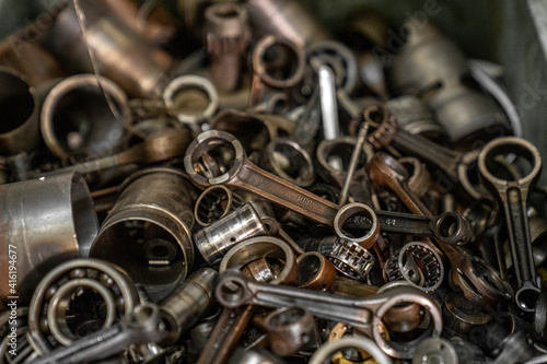 Scrap Metal Motorcycle Parts. Photo with noise