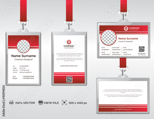 Corporate ID Card Design Template. Modern Horizontal and Clean Red Identity Cards with CMYK colors. Vector EPS