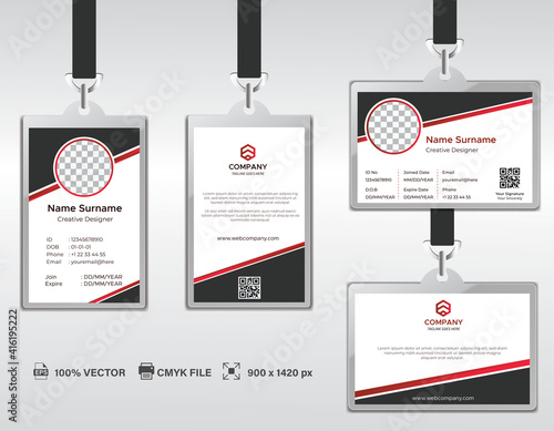 Corporate ID Card Design Template. Modern Horizontal and Clean Red Identity Cards with CMYK colors. Vector EPS