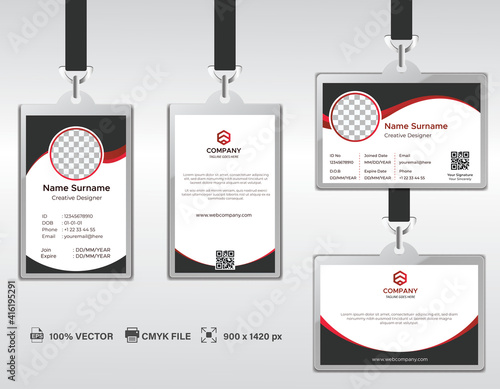 Corporate ID Card Design Template. Modern Horizontal and Clean Red Identity Cards with CMYK colors. Vector EPS