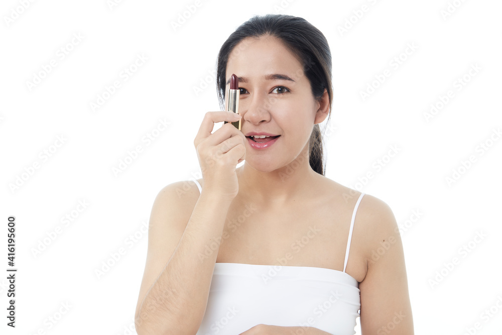 Portrait beautiful young woman with makeup lipstick Portrait beautiful young woman with makeup lipstick
