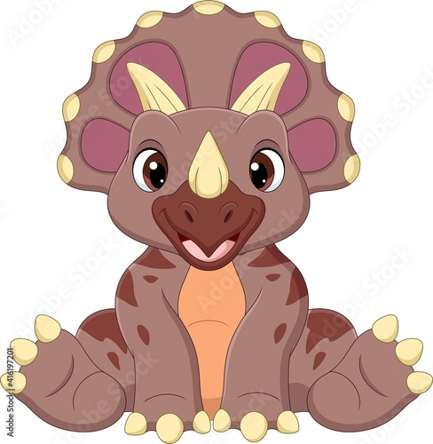 Cartoon baby triceratops dinosaur sitting