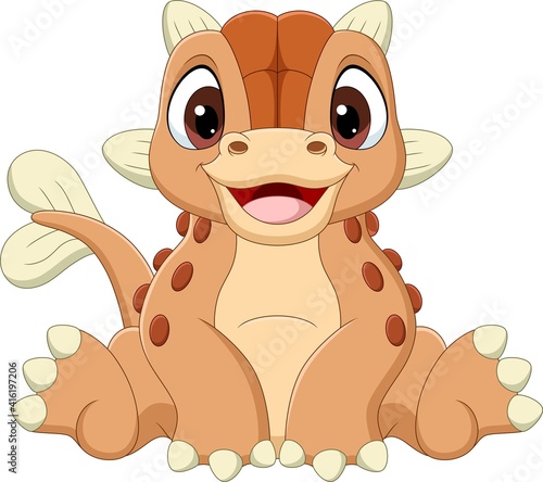 Cartoon baby ankylosaurus dinosaur sitting