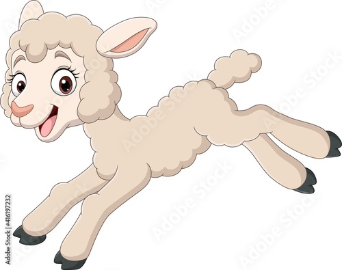 Cartoon baby lamb jumping on white background