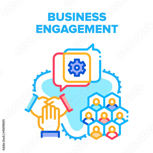 Business Engagement Project Vector Icon Concept. Business Engagement In Video Call Conference With Partners Or Company Employees, Discussing About Working Process Or Planning Color Illustration