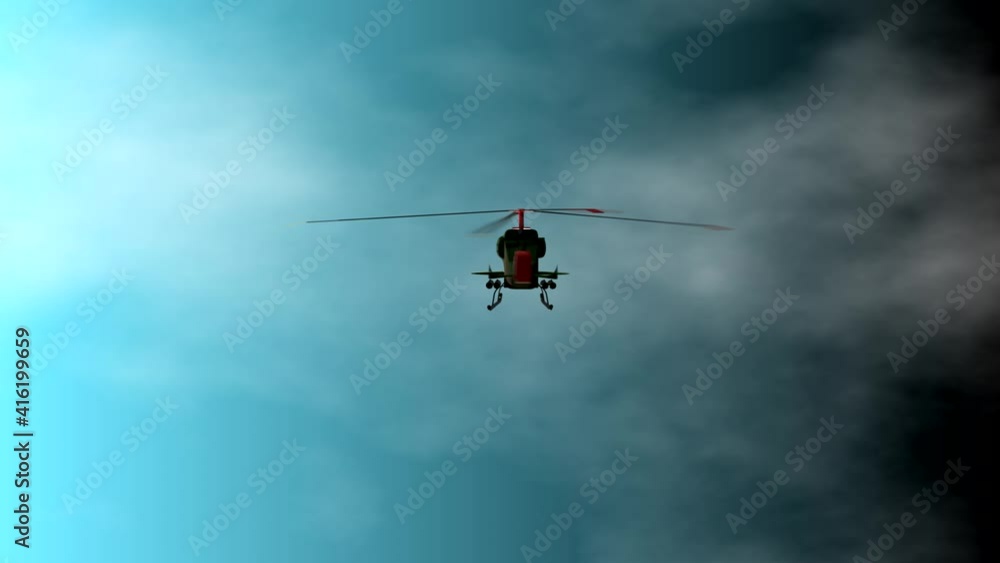 Helicopter with military paint flying in circles in the sky. Conceptual 3D work. Helicopter with military paint flying in circles in the sky. Conceptual 3D work.