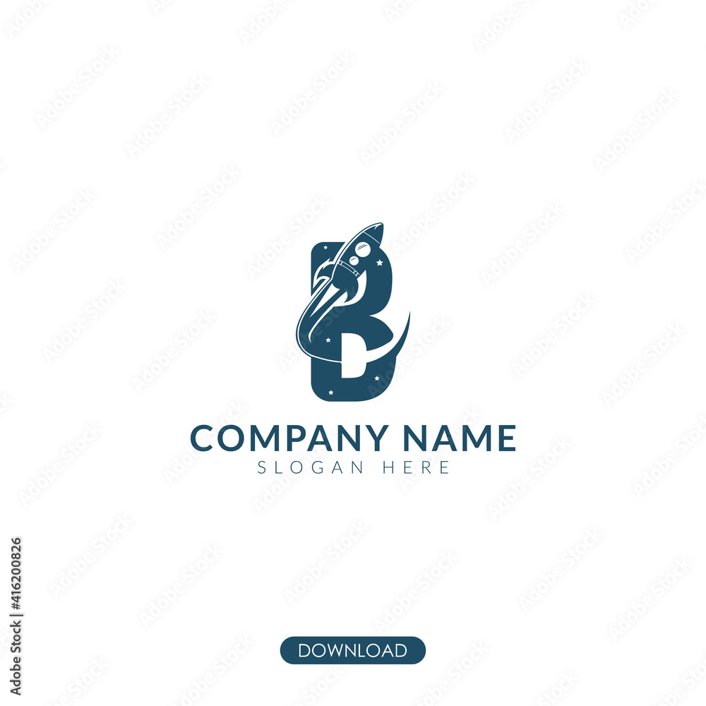 Letter B Rocket icon. Flat design business startup launch concept. Vector illustration Letter B Rocket icon. Flat design business startup launch concept. Vector illustration