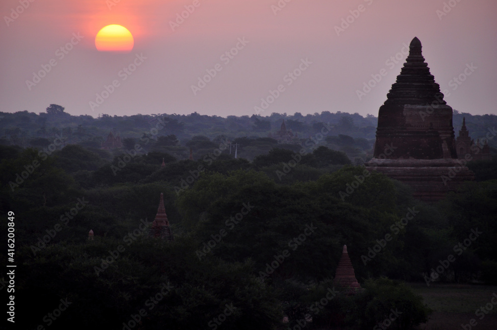View landscape and ruins cityscape World Heritage Site with over 2000 pagodas and temples look from Mingalar Zedi Pagoda or Mingalazedi paya temple at Bagan or Pagan ancient city in Mandalay, Myanmar