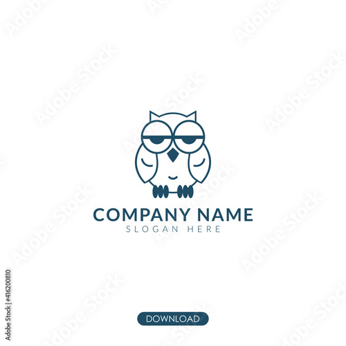 sleepy line owl logo concept. Vector Illustration. suitable for banner, flyer