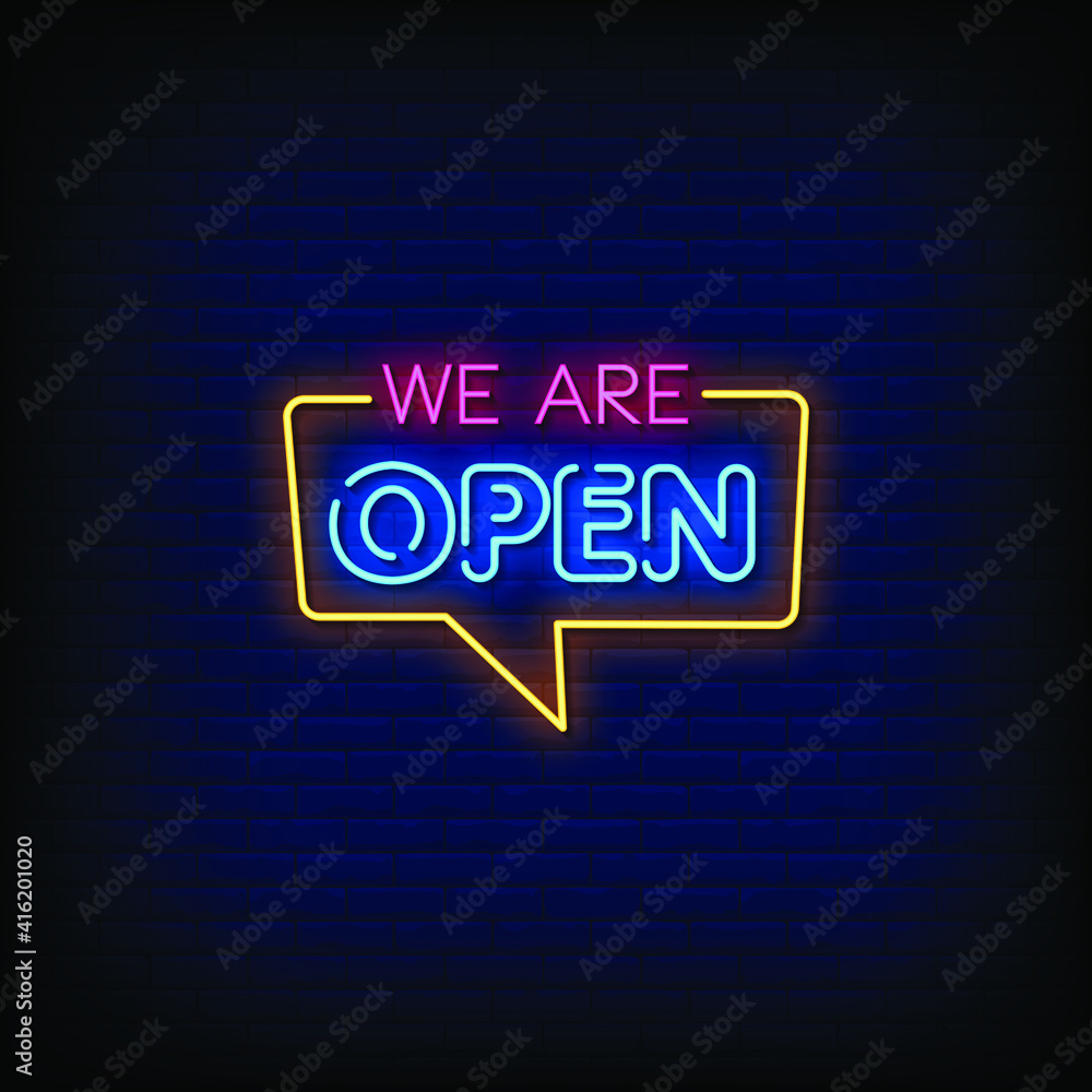 We Are Open Neon Signs Style Text Vector