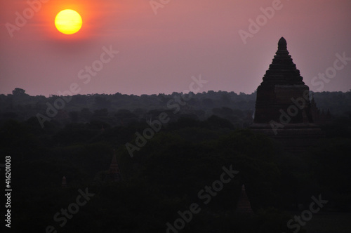 View landscape ruins cityscape World Heritage Site with over 2000 pagodas and Htilominlo temples look from Shwesandaw Paya Pagoda in morning time at Bagan or Pagan ancient city in Mandalay  Myanmar