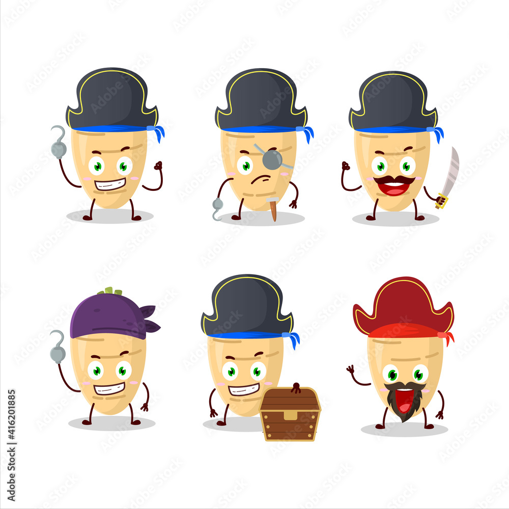 Cartoon character of long radish with various pirates emoticons