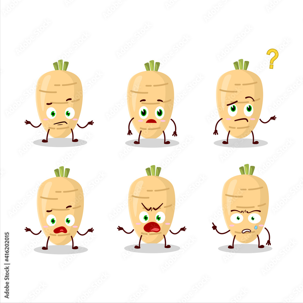 Cartoon character of long radish with what expression Cartoon character of long radish with what expression