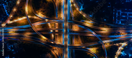 Bild auf Leinwand Expressway top view, Road traffic an important infrastructure in Thailand
