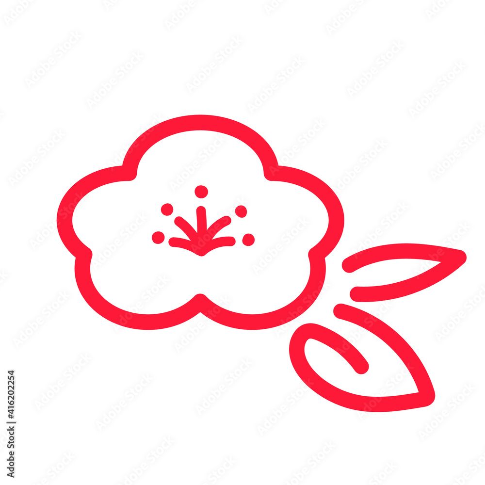 かわいい梅の花の線画イラスト・アイコン かわいい梅の花の線画イラスト・アイコン
