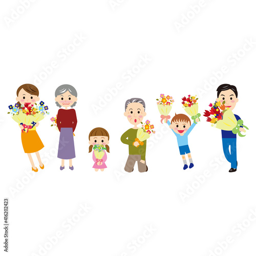 3世代家族　花束を送ろう