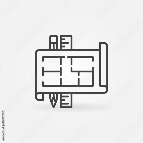House Plan with Pencil and Ruler outline vector concept icon or design element