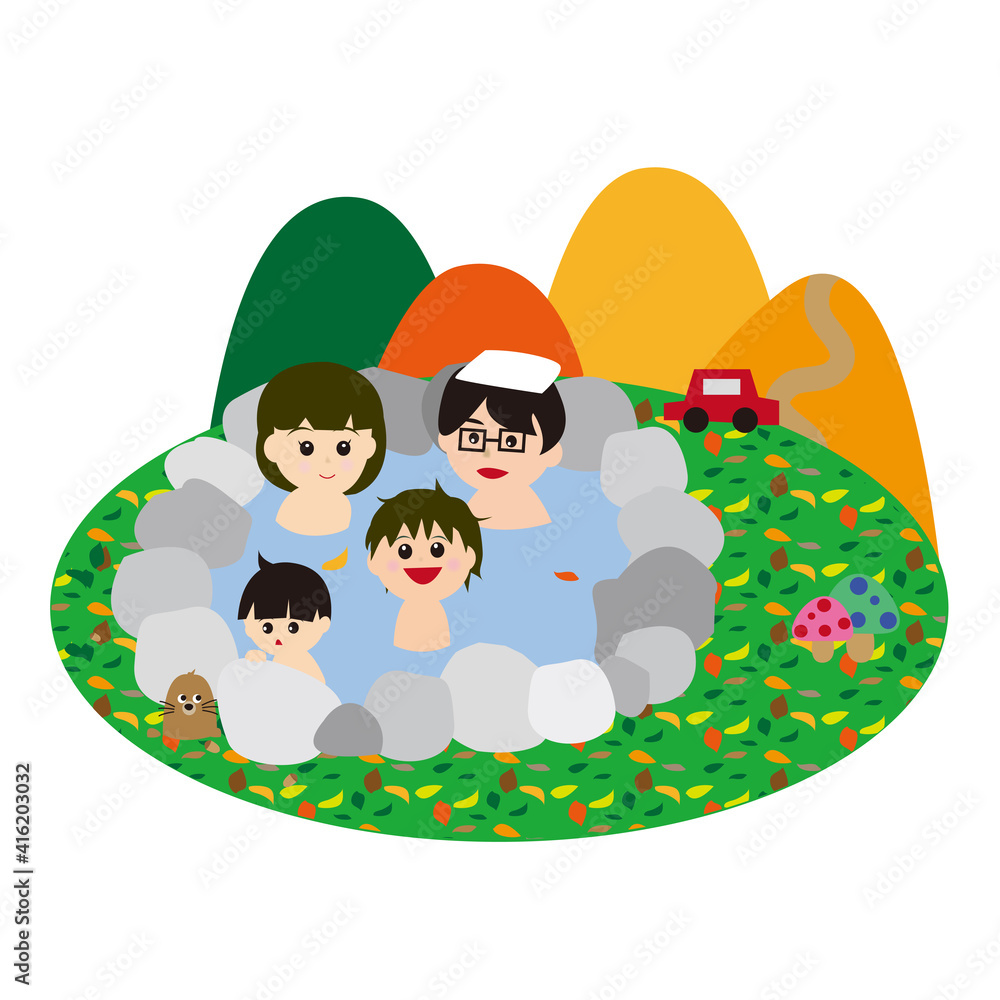 Obraz premium 露天風呂に入る家族