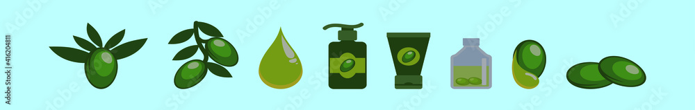 Obraz premium set of argan oil cartoon icon design template with various models. vector illustration isolated on blue background