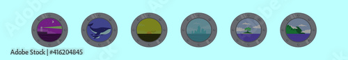 set of porthole cartoon icon design template with various models. vector illustration isolated on blue background