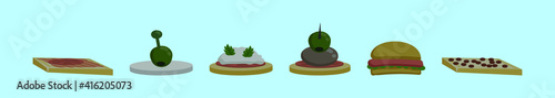 set of appetizers cartoon icon design template with various models. vector illustration isolated on blue background