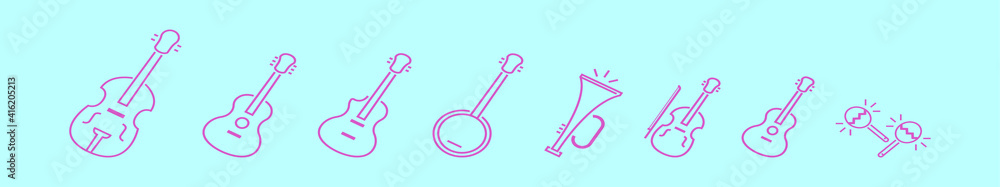 set of ukulele cartoon design template with various models. vector illustration isolated on blue background set of ukulele cartoon design template with various models. vector illustration isolated on blue background
