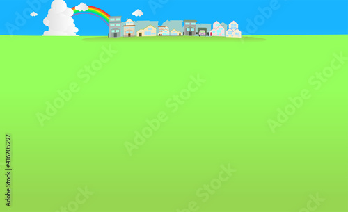 住宅街と緑の背景