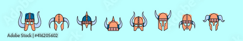 set of barbarian helmet cartoon icon design template with various models. vector illustration isolated on blue background