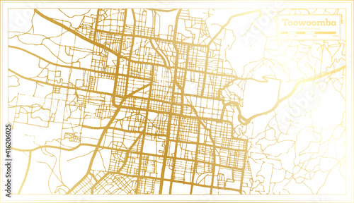 Toowoomba Australia City Map in Retro Style in Golden Color. Outline Map.