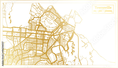 Townsville Australia City Map in Retro Style in Golden Color. Outline Map.
