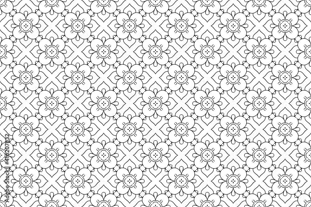 Fototapeta premium Seamless hand drawn pattern black and white