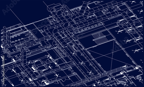 BIM air ducts services design 3d illustration blueprint vector