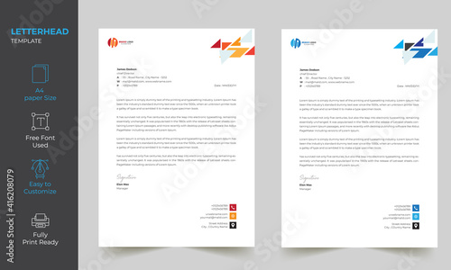 Modern Abstract Letterhead Design Template Print Ready A4 Size fully editable , Modern elegant letterhead Design 