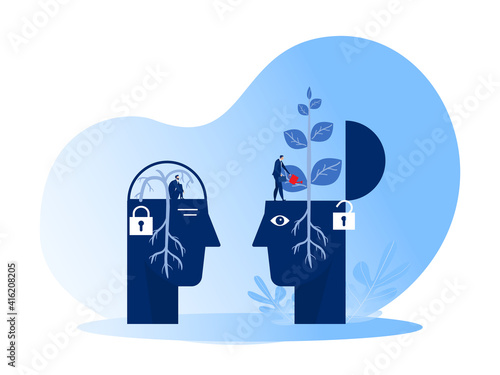Big head human think growth mindset different fixed mindset concept vector