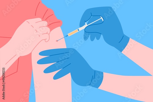 Vaccination concept for immunity health. Vaccine anti Covid-19. Doctors makes an injection of anti virus vaccine to pacient in hospital. Healthcare, coronavirus, prevention and immunize.
