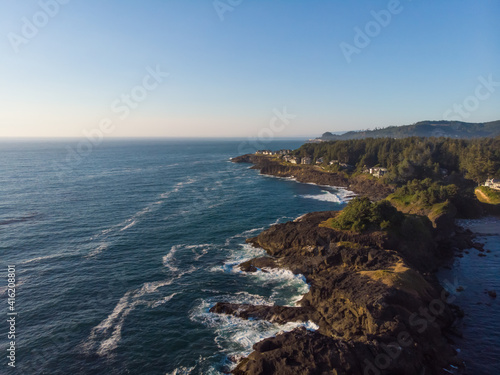 Landscape ocean and rocks on the Pacific Ocean, top view