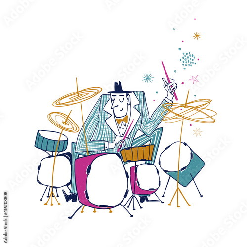 Illustration with funny isolated drummer.