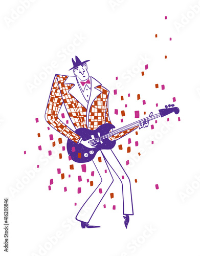 Illustration with funny isolated guitar player.