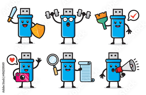 set of usb disk character design