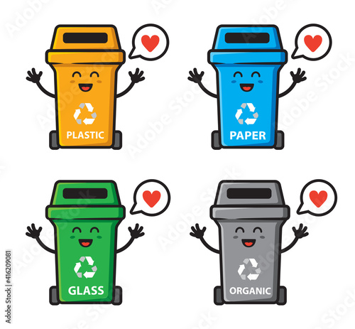 set of trash can character design