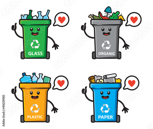 set of trash can character design