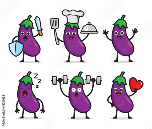 set of eggplant character design