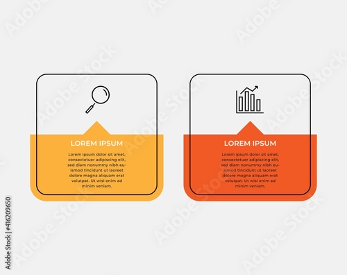 Minimal Business Infographics template. Timeline with 2 steps, options and marketing icons .Vector linear infographic with two circle conected elements. Can be use for presentation.